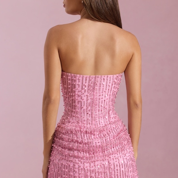 Oh polly Ziya dress -  Embellished Draped Strapless A-Line Mini Dress in Pink - Picture 2 of 6